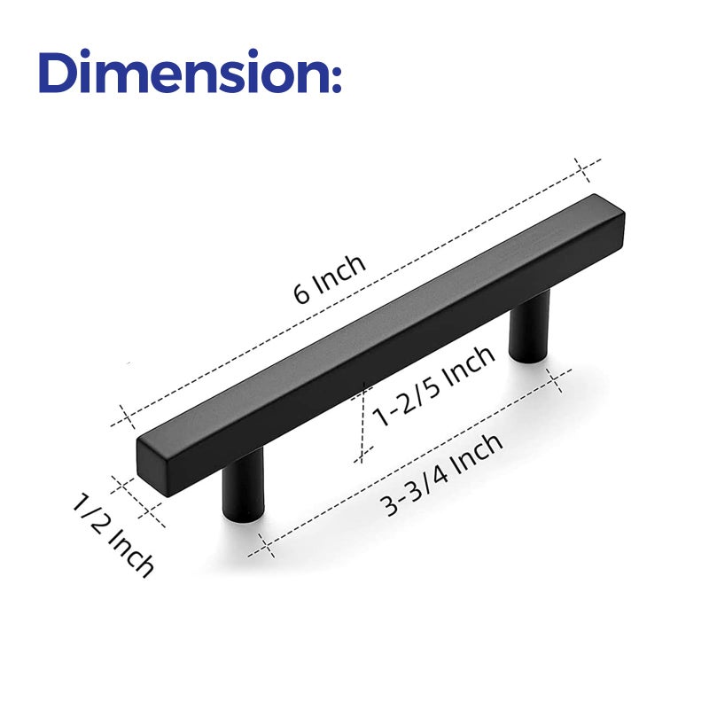 Ravinte 3 Pack 6'' Square Cabinet Pulls Matte Black Stainless Steel Kitchen Drawer Pulls Cabinet Handles 6?ength  3-3/4Hole Center - Image 3